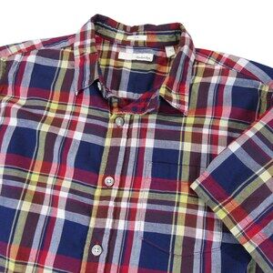 Hawker Rye Mens Button Up Madras Shirt L Slim Fit Multicolored Plaid Double